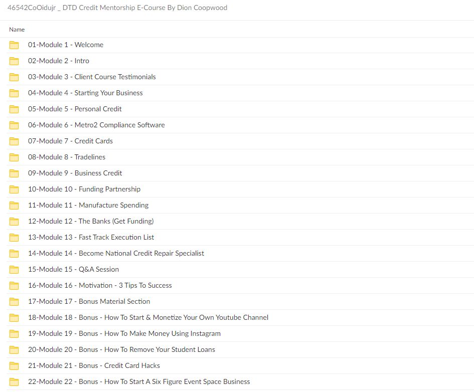 DTD Credit Mentorship E-Course By Dion Coopwood Free Download